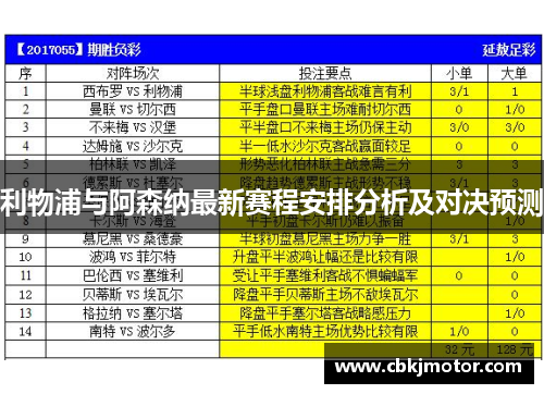 利物浦与阿森纳最新赛程安排分析及对决预测